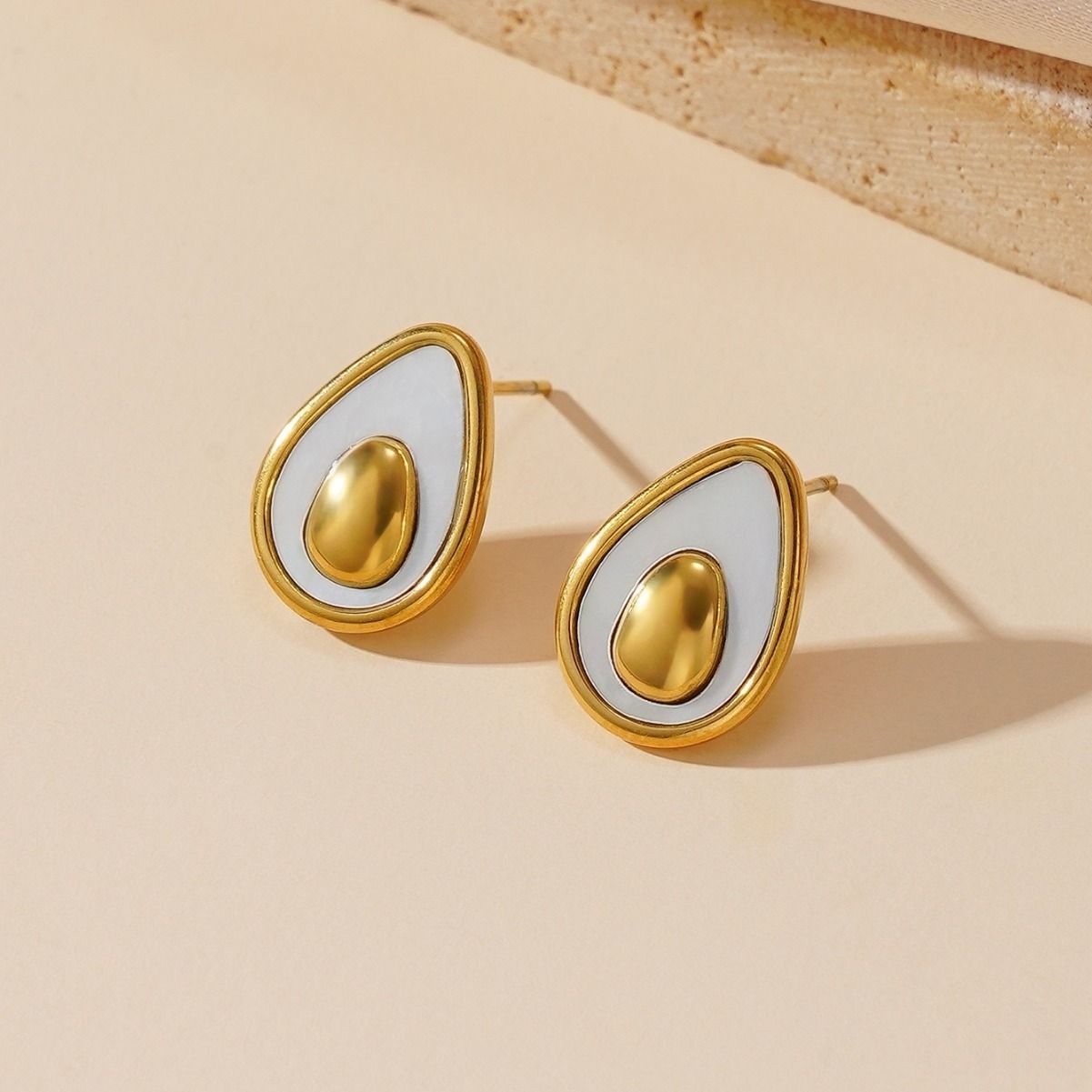 MYKI Gold & White Enamel Drop Earrings | Anti Tarnish (MKERCH989G-SSYI)