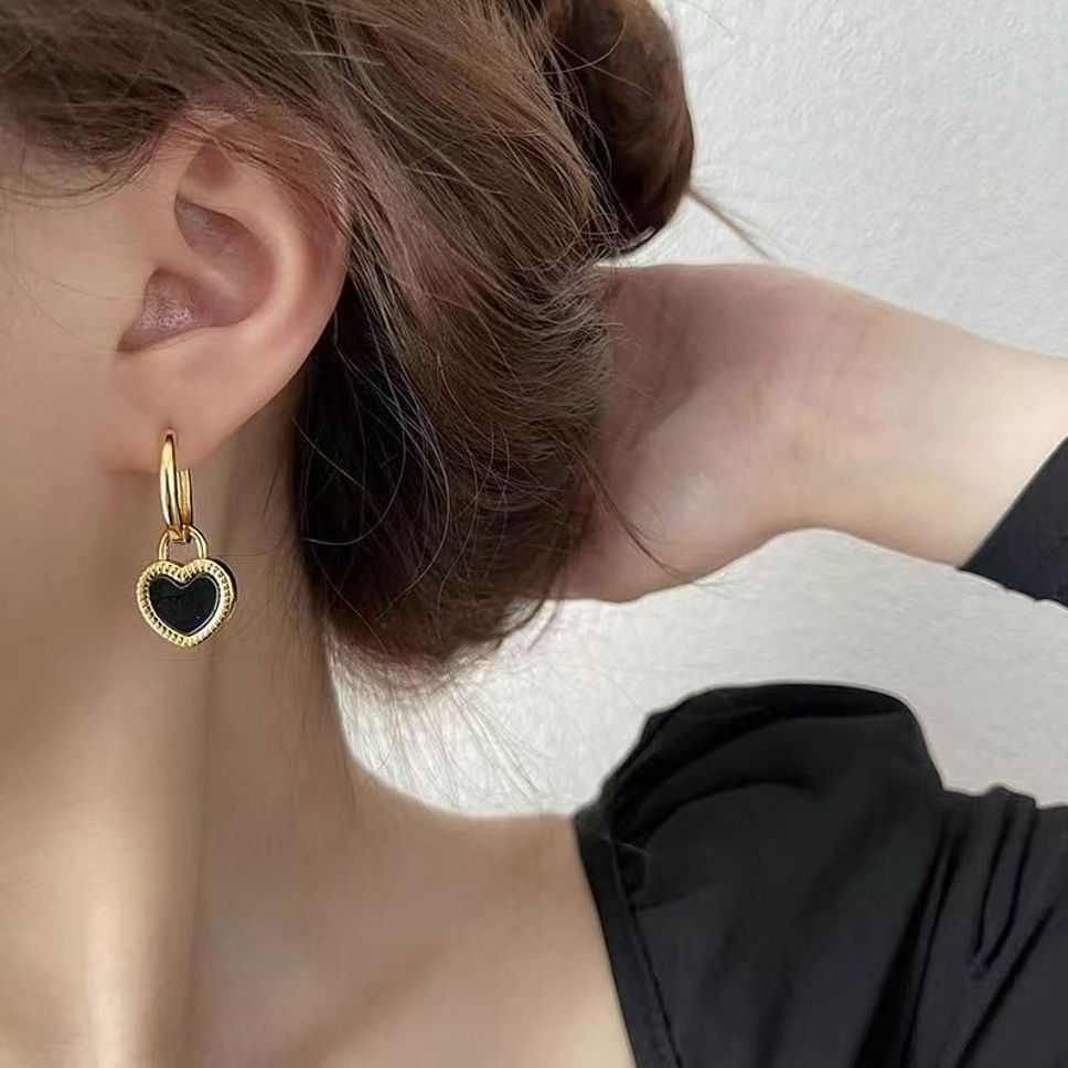 MYKI Black Heart Hoop Earrings | Anti Tarnish (MKERCH990-BLACK-SSYI)