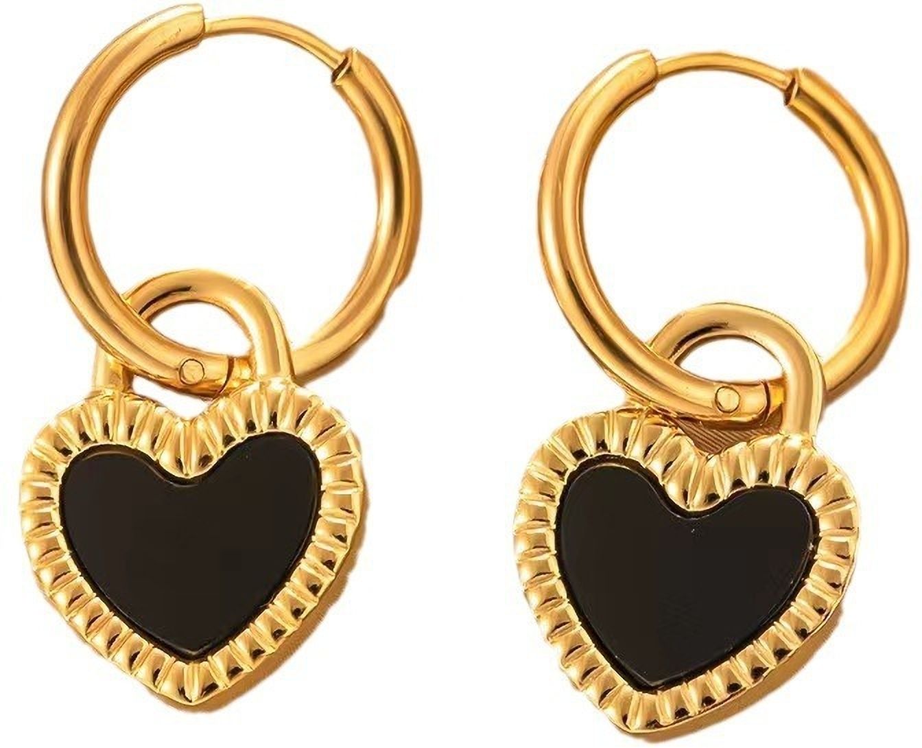 MYKI Black Heart Hoop Earrings | Anti Tarnish (MKERCH990-BLACK-SSYI)