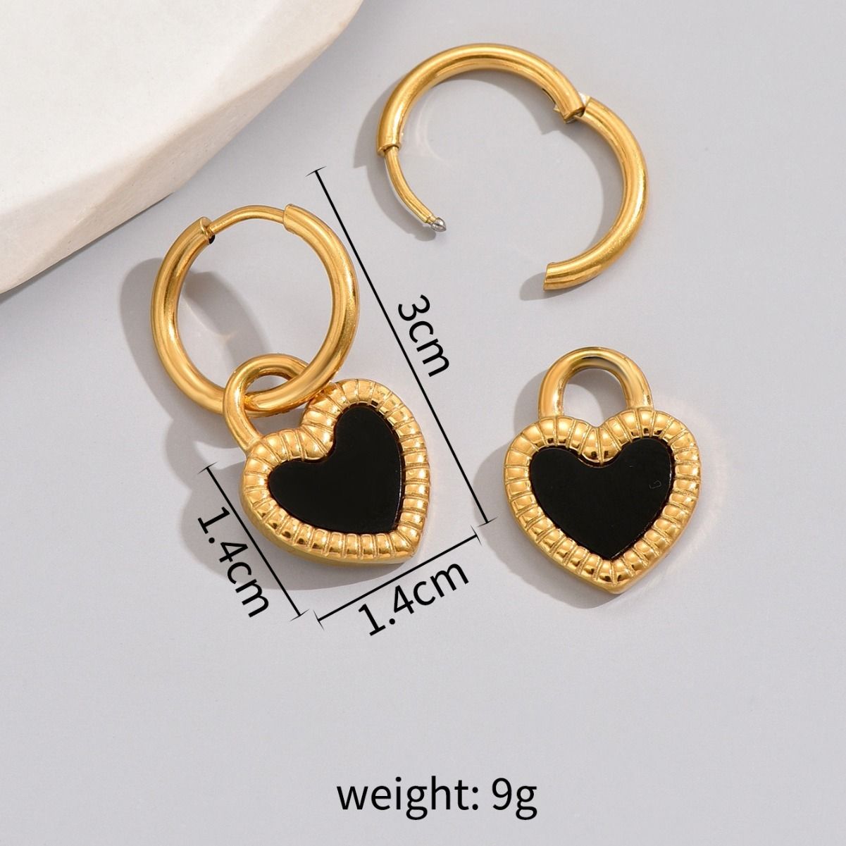 MYKI Black Heart Hoop Earrings | Anti Tarnish (MKERCH990-BLACK-SSYI)