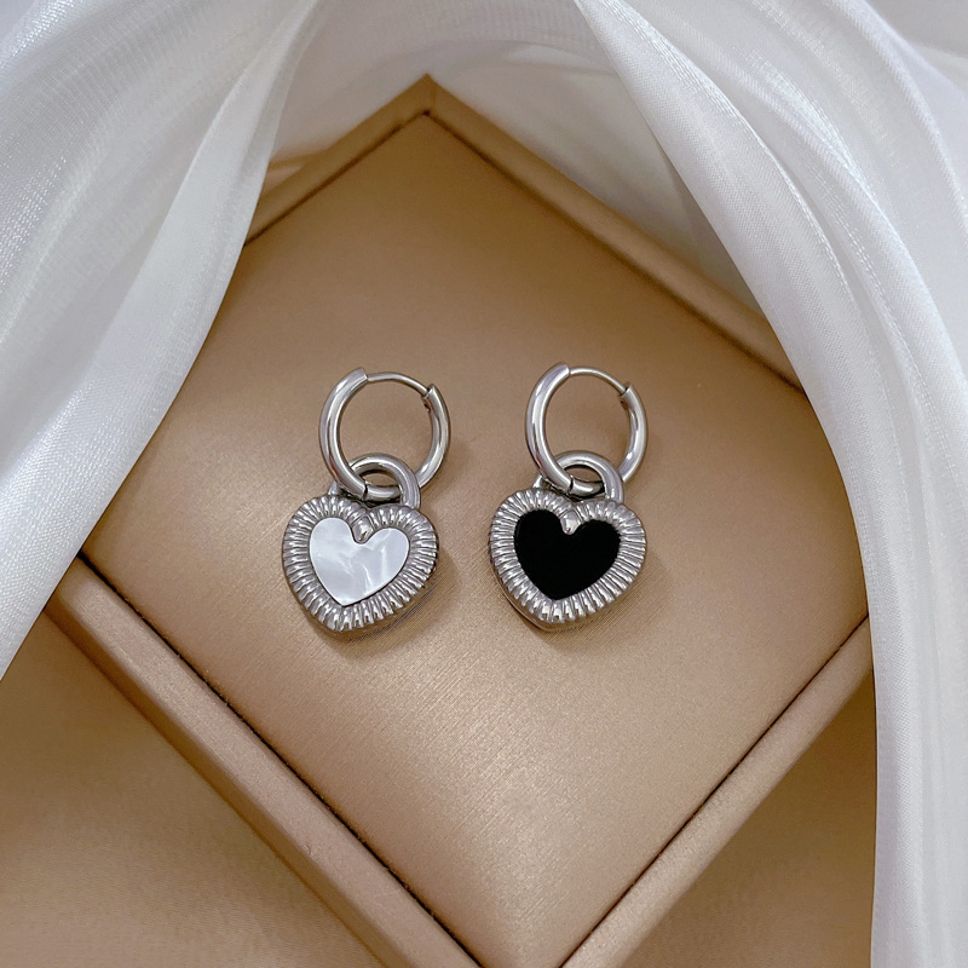 MYKI Black Heart Hoop Earrings | Anti Tarnish (MKERCH990-BLACK-SSYI)