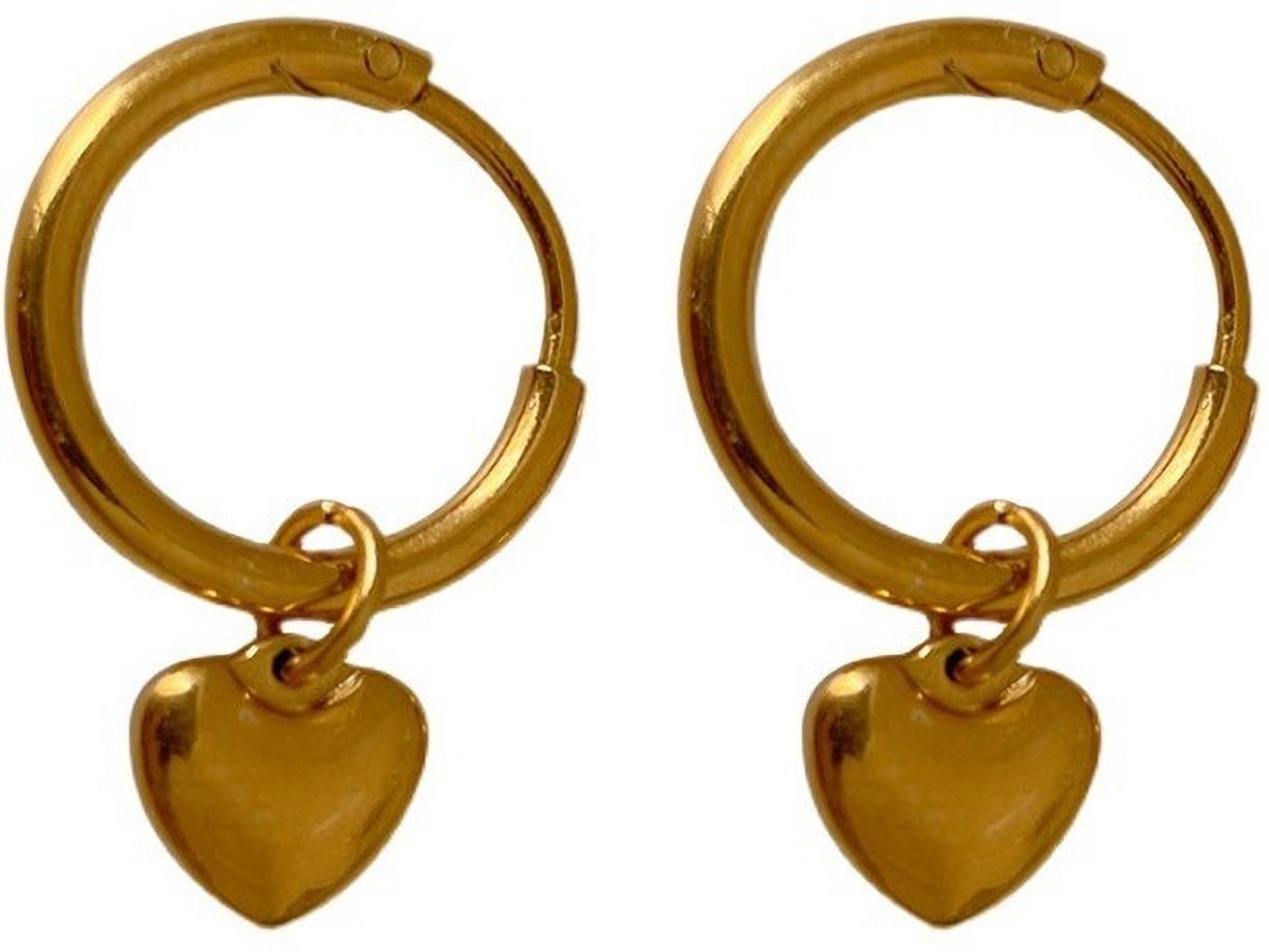 MYKI Gold Plated Heart Charm Hoop Earrings | Anti Tarnish (MKERCH991G-SSYI)