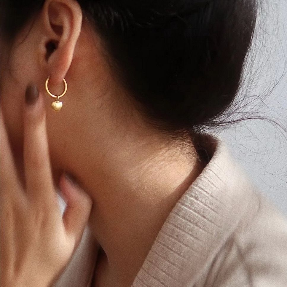 MYKI Gold Plated Heart Charm Hoop Earrings | Anti Tarnish (MKERCH991G-SSYI)