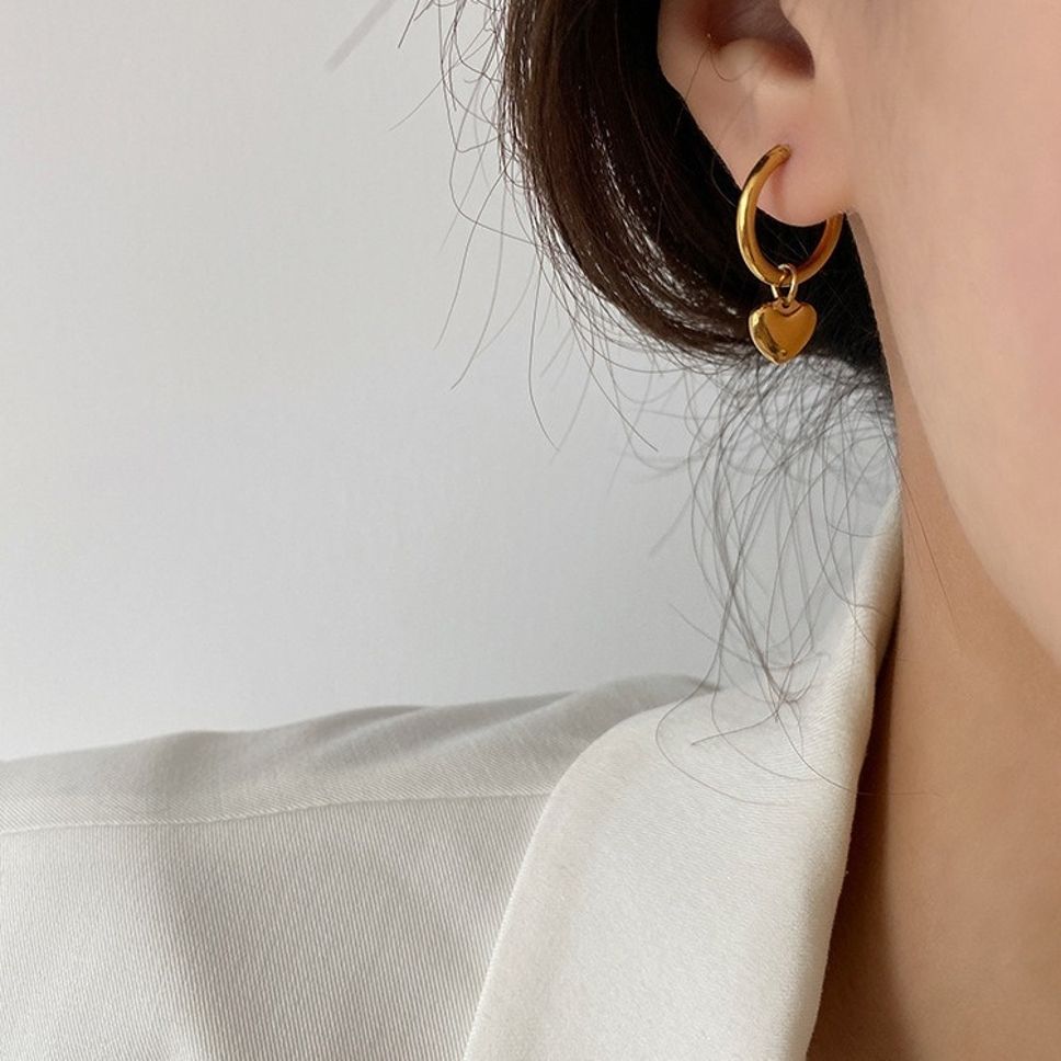 MYKI Gold Plated Heart Charm Hoop Earrings | Anti Tarnish (MKERCH991G-SSYI)
