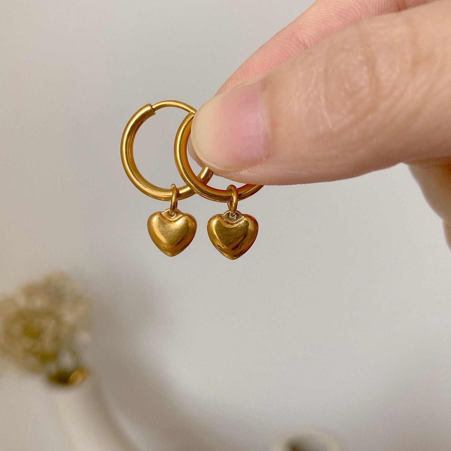 MYKI Gold Plated Heart Charm Hoop Earrings | Anti Tarnish (MKERCH991G-SSYI)