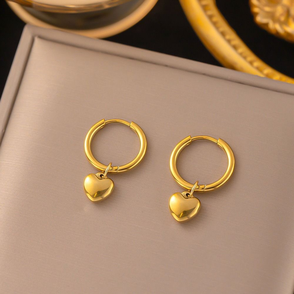 MYKI Gold Plated Heart Charm Hoop Earrings | Anti Tarnish (MKERCH991G-SSYI)