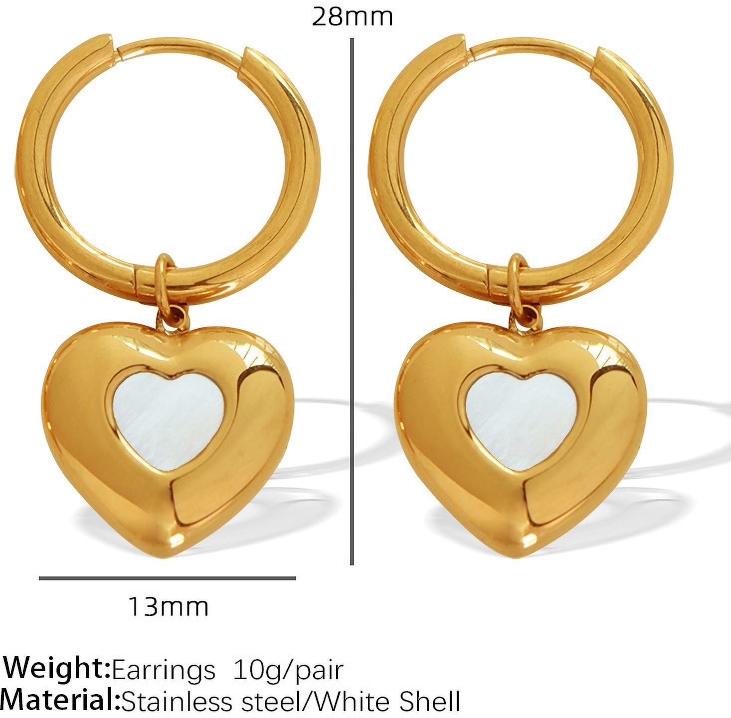 MYKI Gold Plated White Heart Hoop Earrings | Anti Tarnish (MKERCH992G-SSYI)