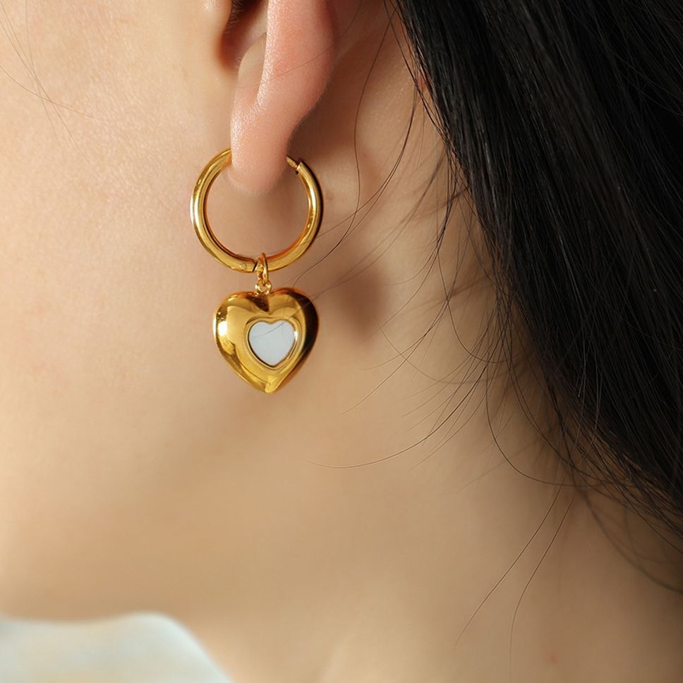MYKI Gold Plated White Heart Hoop Earrings | Anti Tarnish (MKERCH992G-SSYI)