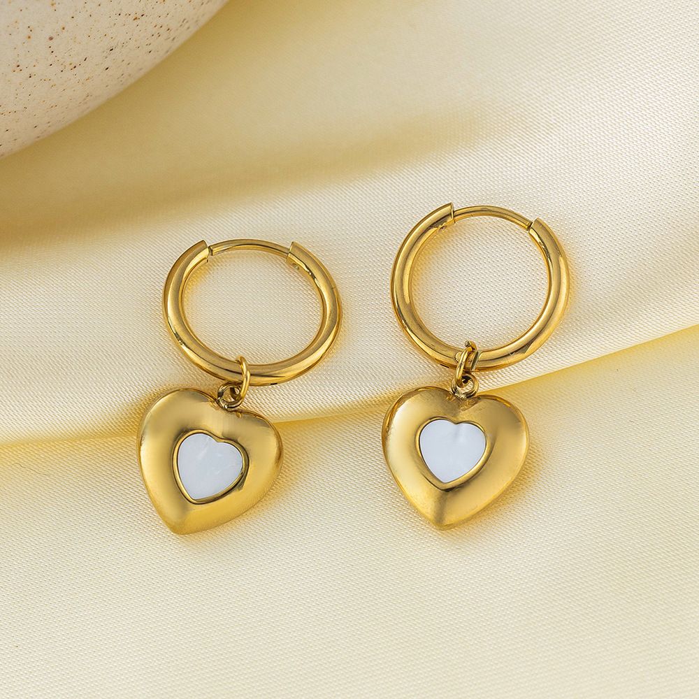MYKI Gold Plated White Heart Hoop Earrings | Anti Tarnish (MKERCH992G-SSYI)