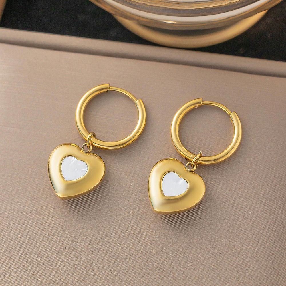 MYKI Gold Plated White Heart Hoop Earrings | Anti Tarnish (MKERCH992G-SSYI)