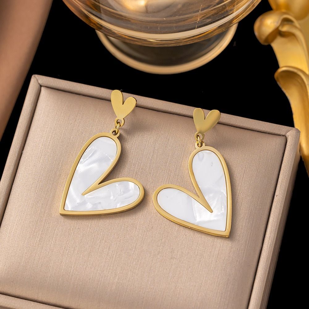MYKI Gold Plated Double Heart Drop Earrings | Anti Tarnish (MKERCH993G-SSYI)