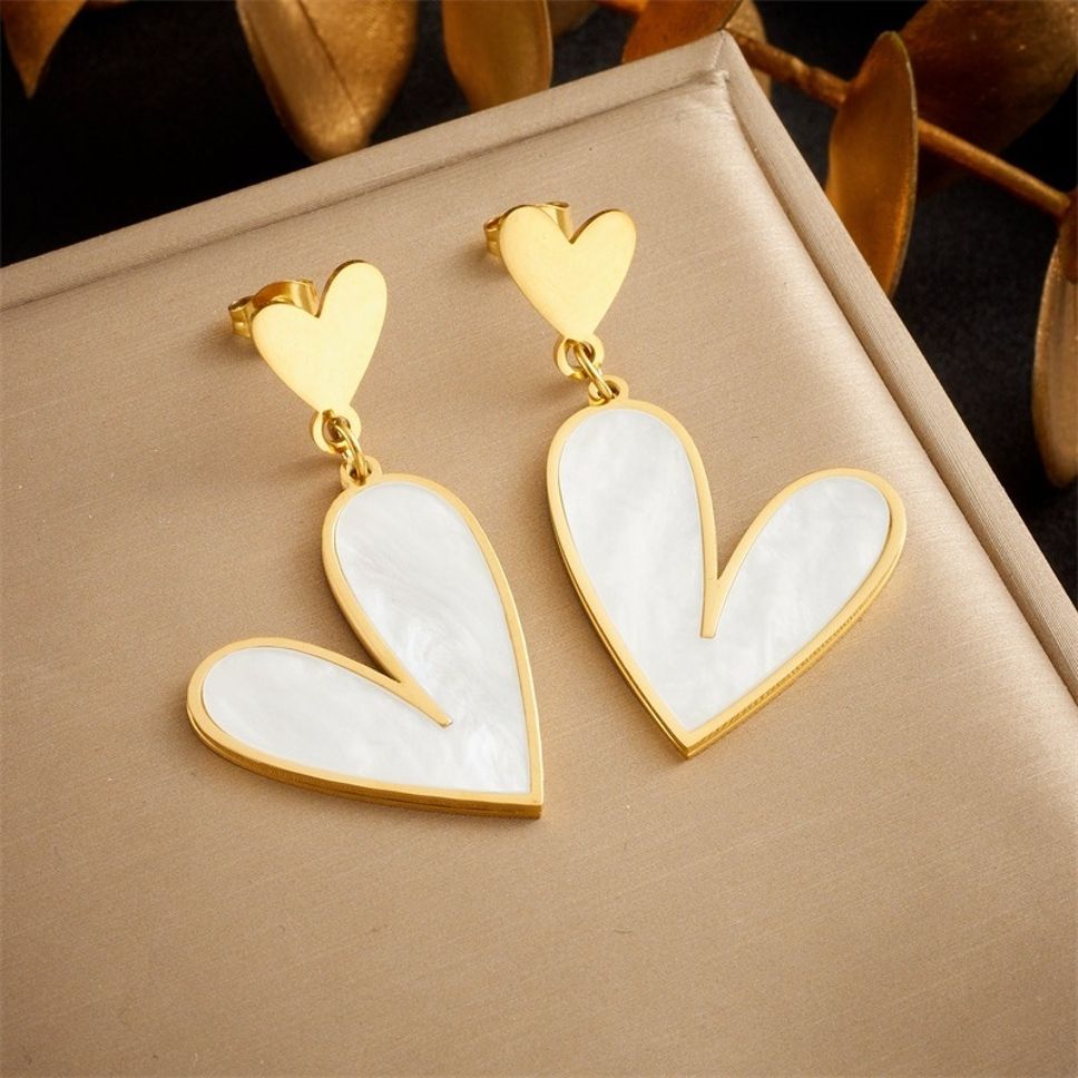 MYKI Gold Plated Double Heart Drop Earrings | Anti Tarnish (MKERCH993G-SSYI)