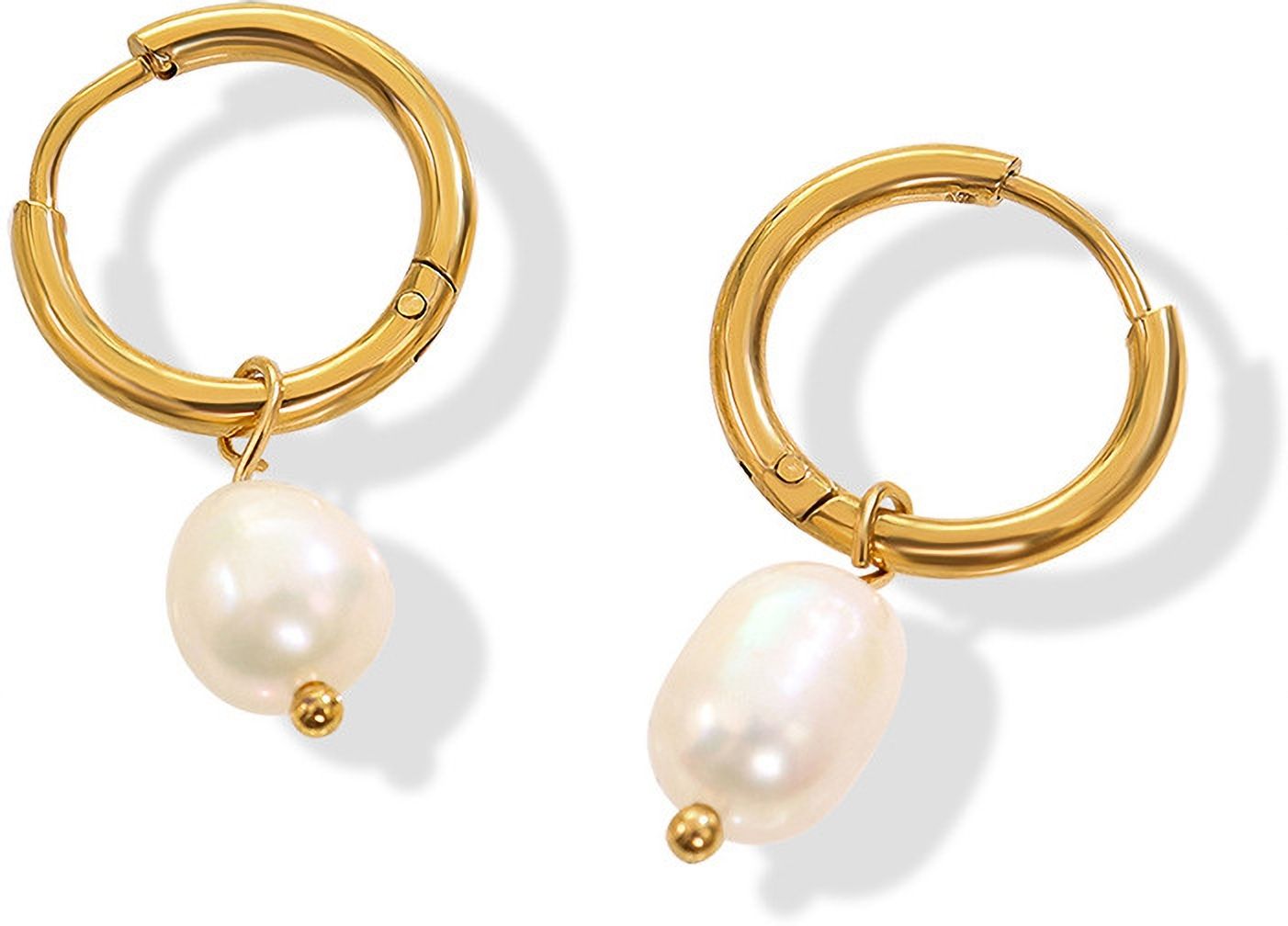MYKI Gold Plated Pearl Drop Hoop Earrings | Anti Tarnish (MKERCH994G-SSYI)