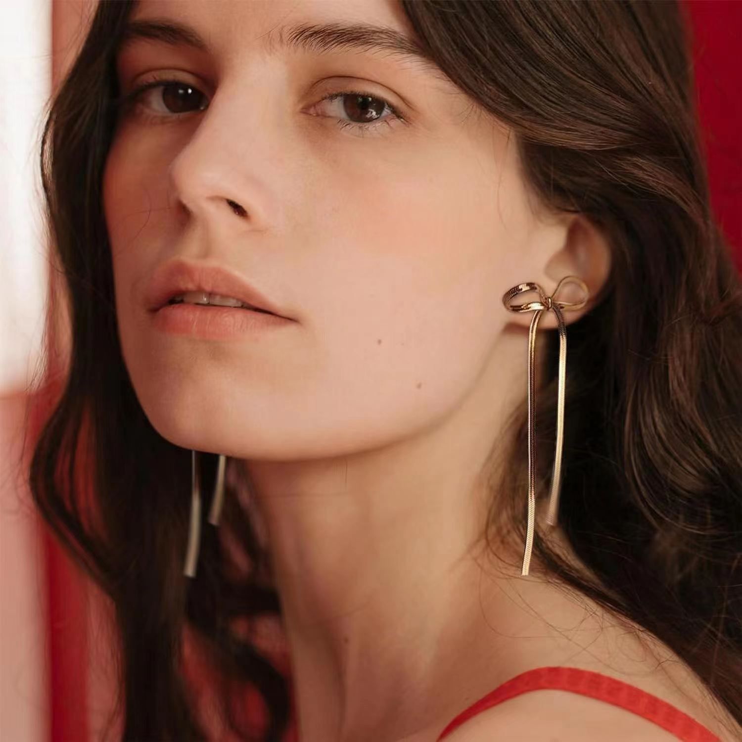 MYKI Ribbon Bow Dangle Earrings | Anti Tarnish (MKERCH995-SSYI)
