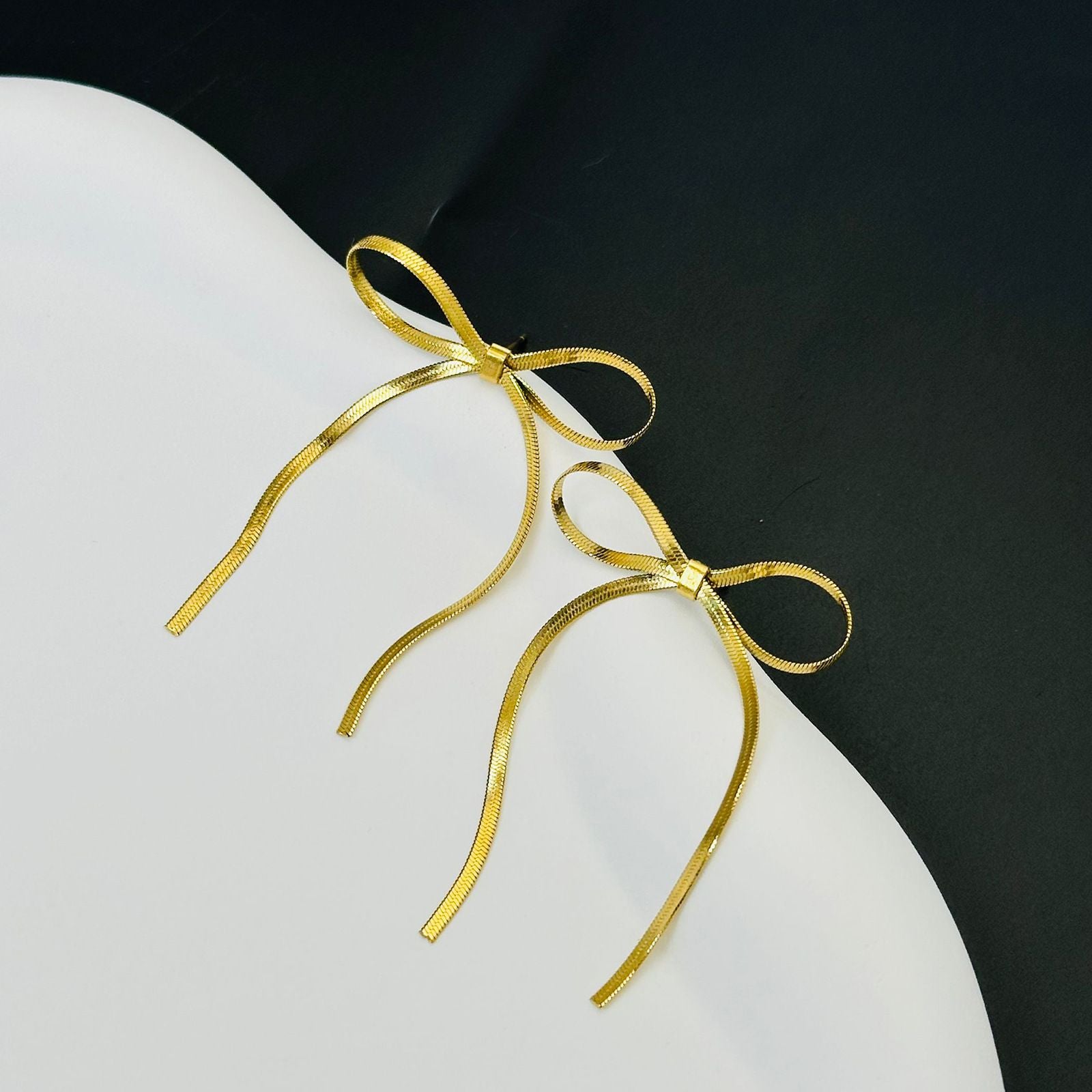 MYKI Ribbon Bow Dangle Earrings | Anti Tarnish (MKERCH995-SSYI)