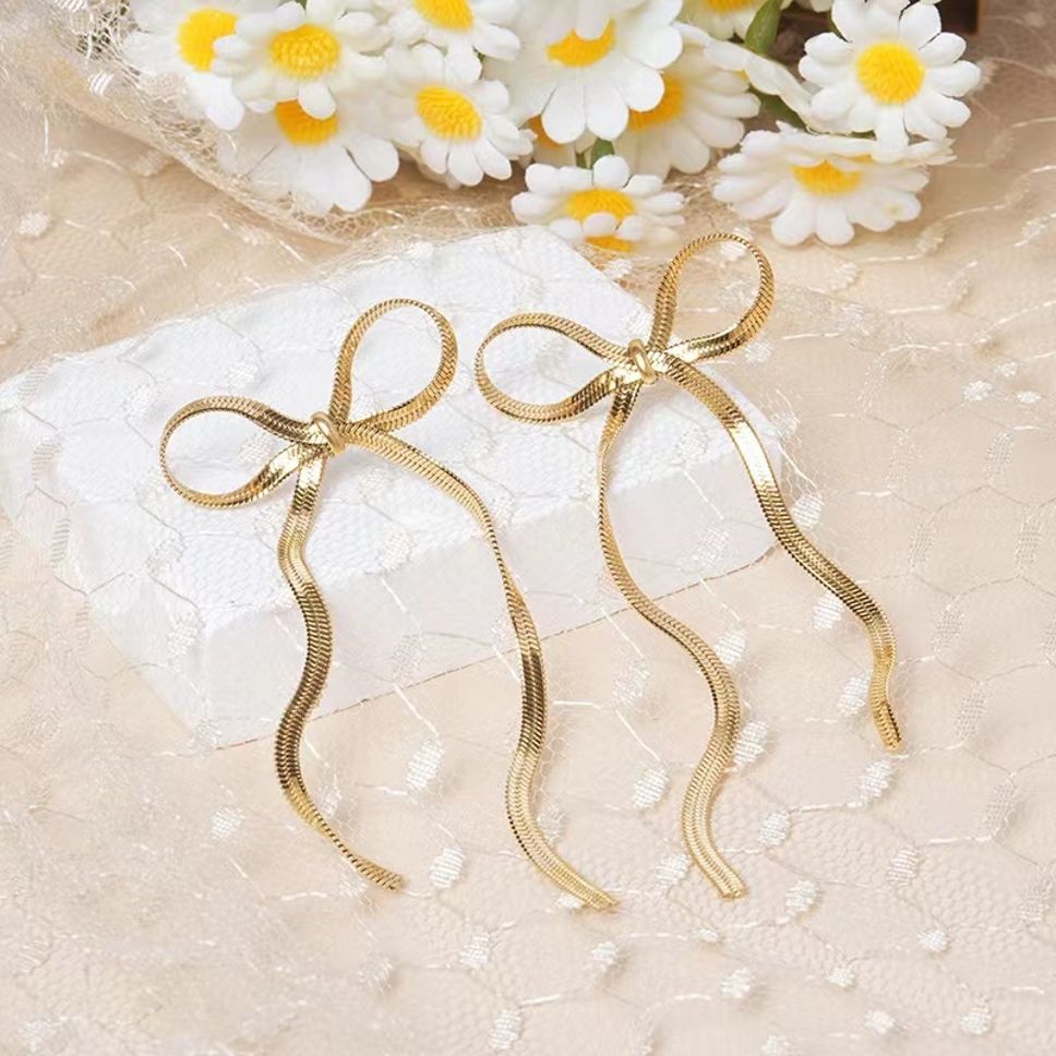 MYKI Ribbon Bow Dangle Earrings | Anti Tarnish (MKERCH995-SSYI)