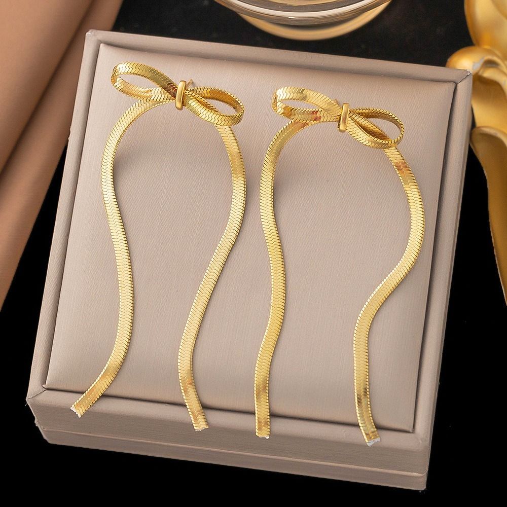 MYKI Gold Plated Ribbon Dangle Earrings | Anti Tarnish (MKERCH995G-SSYI)