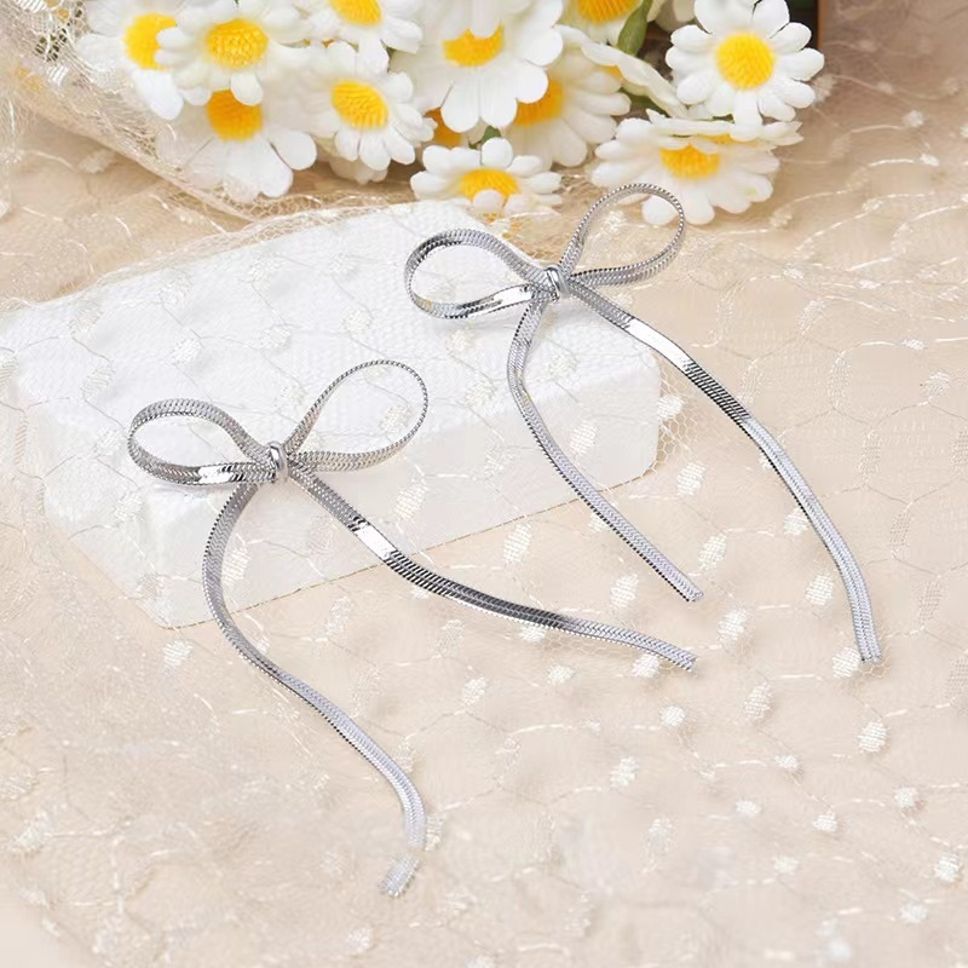 MYKI Ribbon Bow Dangle Earrings | Anti Tarnish (MKERCH995-SSYI)