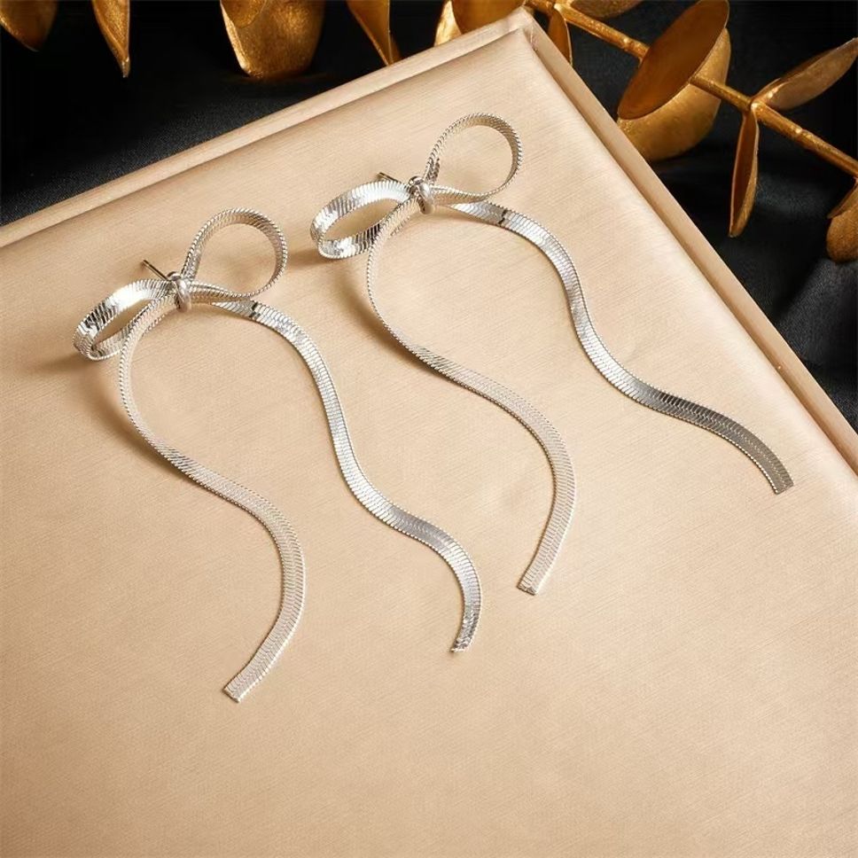 MYKI Ribbon Bow Dangle Earrings | Anti Tarnish (MKERCH995-SSYI)