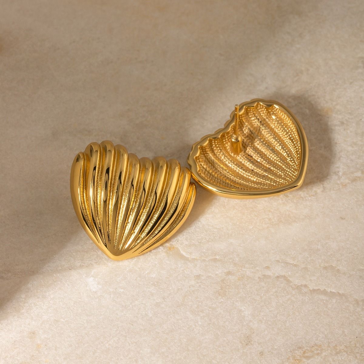 MYKI Gold Plated Textured Heart Stud Earrings | Anti Tarnish (MKERCH996G-SSYI)