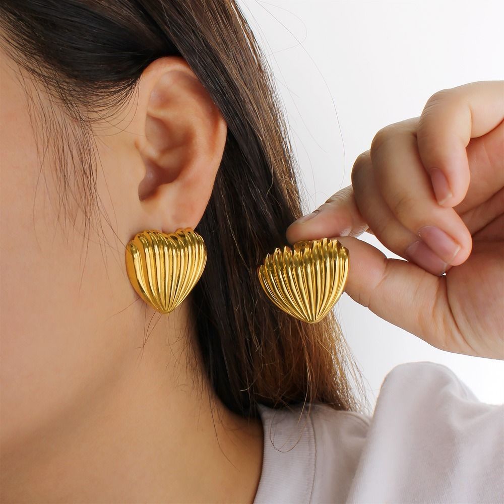MYKI Textured Heart Stud Earrings | Anti Tarnish (MKERCH996-SSYI)