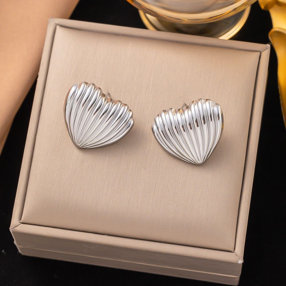 MYKI Silver Textured Heart Stud Earrings | Anti Tarnish (MKERCH996S-SSYI)