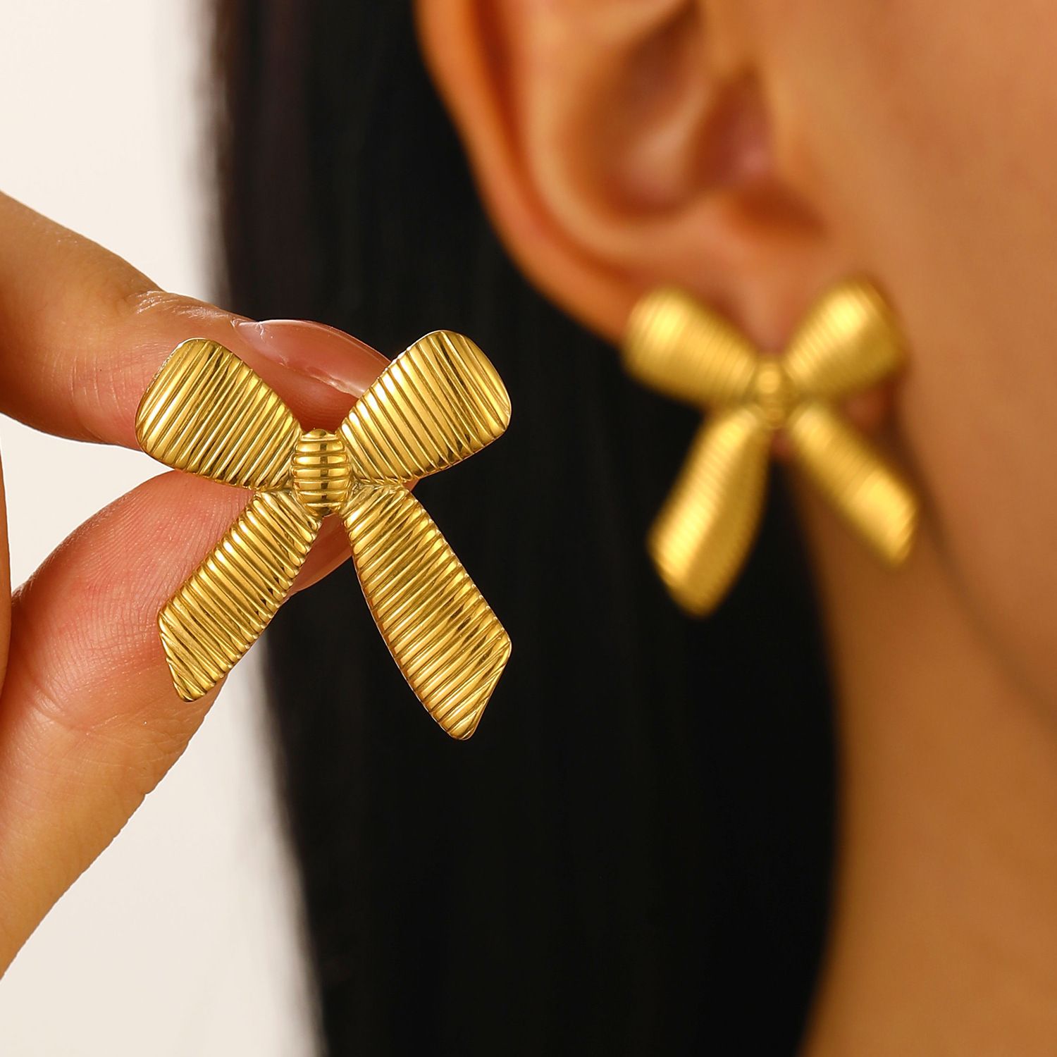 MYKI Bow Knot Stud Earrings | Anti Tarnish (MKERCH997-SSYI)