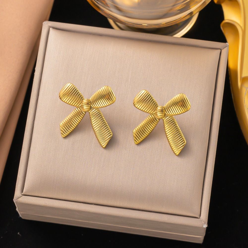 MYKI Gold Plated Bow Knot Stud Earrings | Anti Tarnish (MKERCH997G-SSYI)