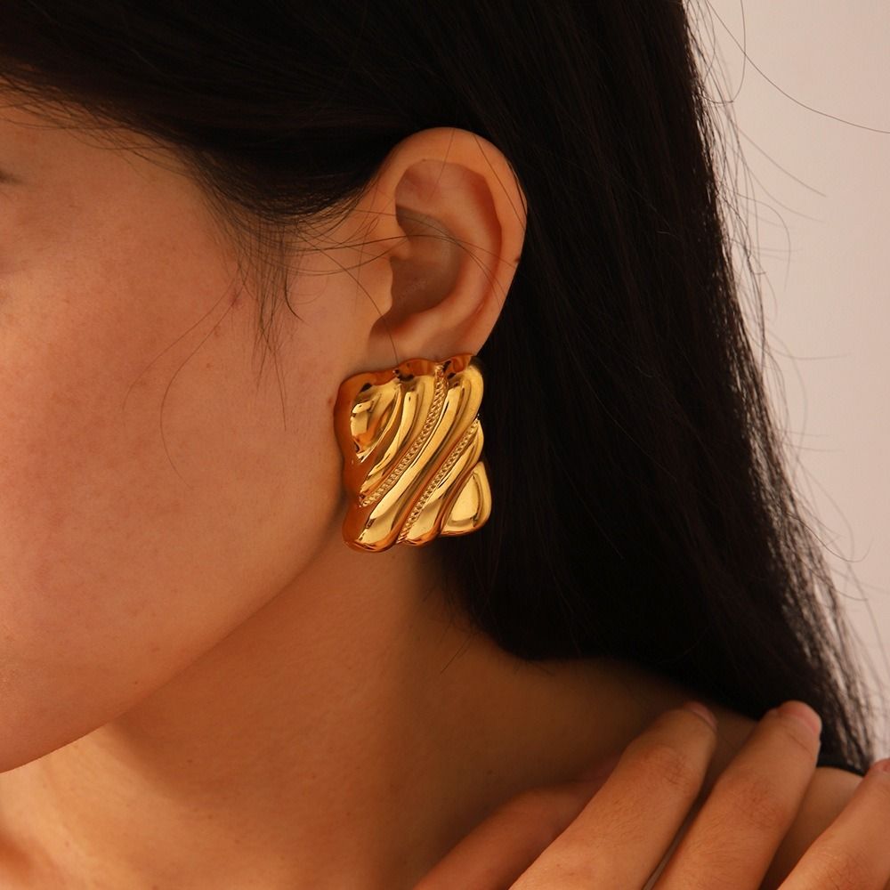 MYKI Anti Tarnish Wave Textured Stud Earrings | MYKI (MKERCH998-SSYI)