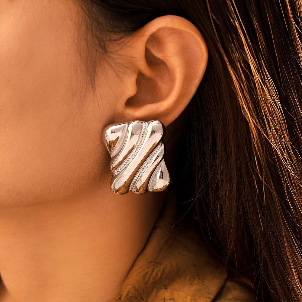 MYKI Anti Tarnish Wave Textured Stud Earrings | MYKI (MKERCH998-SSYI)