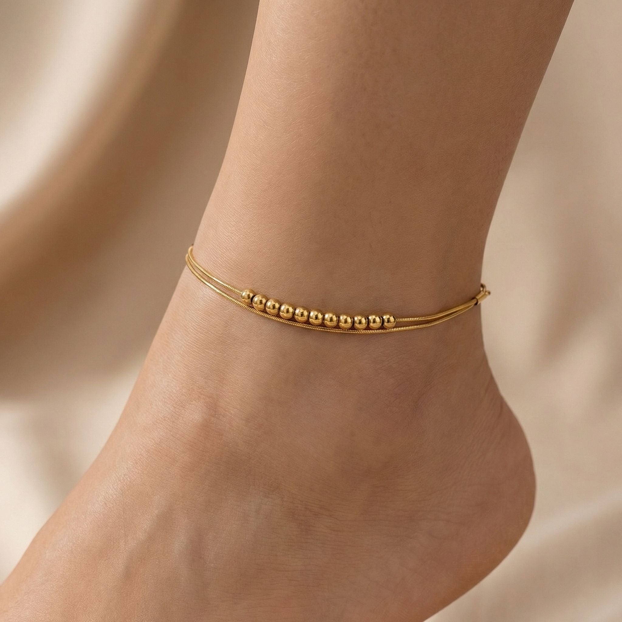 MYKI Gold Minimal Bead Anklet for Women (MKANK700G-SSYI)