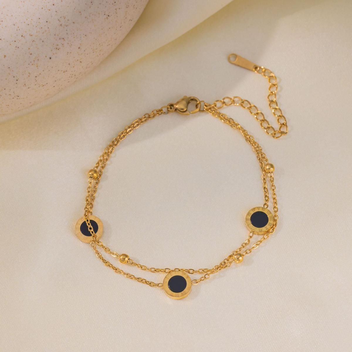 MYKI Round Disc Charm Layered Chain Style Anklet for Women – Gold & Black Color Premium Plated (MKANK702G-SSYI)