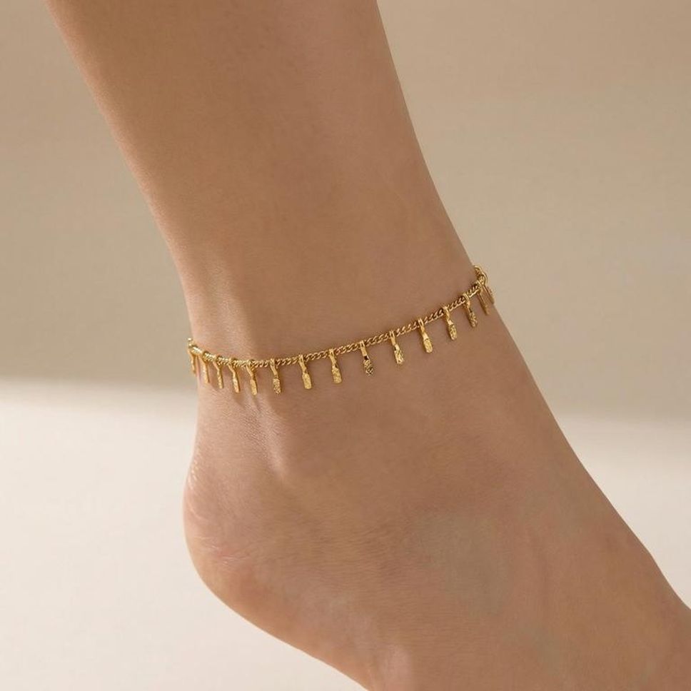 MYKI Drop Bar Fringe Shape Minimal Chain Anklet for Women – Gold Color Premium Plated (MKANK703G-SSYI)
