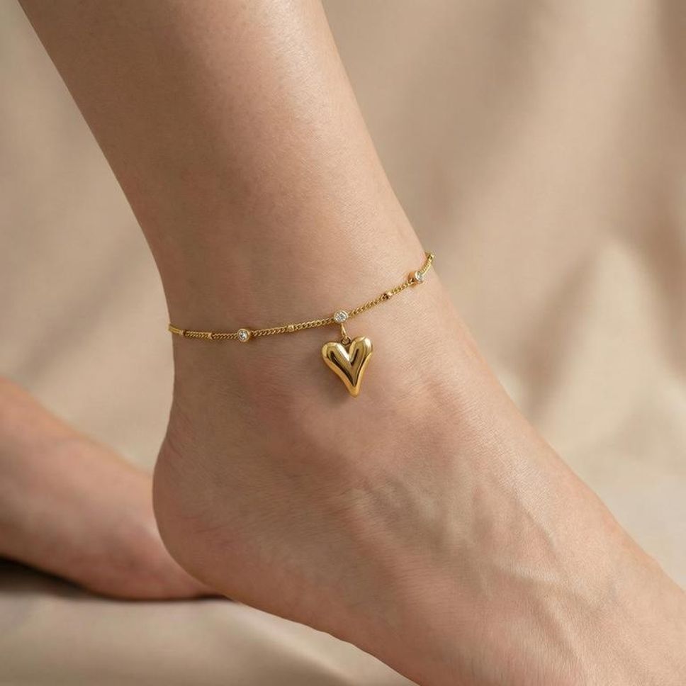 MYKI Heart Shape Charm Elegant Chain Anklet for Women – Gold Color Premium Plated (MKANK704G-SSYI)