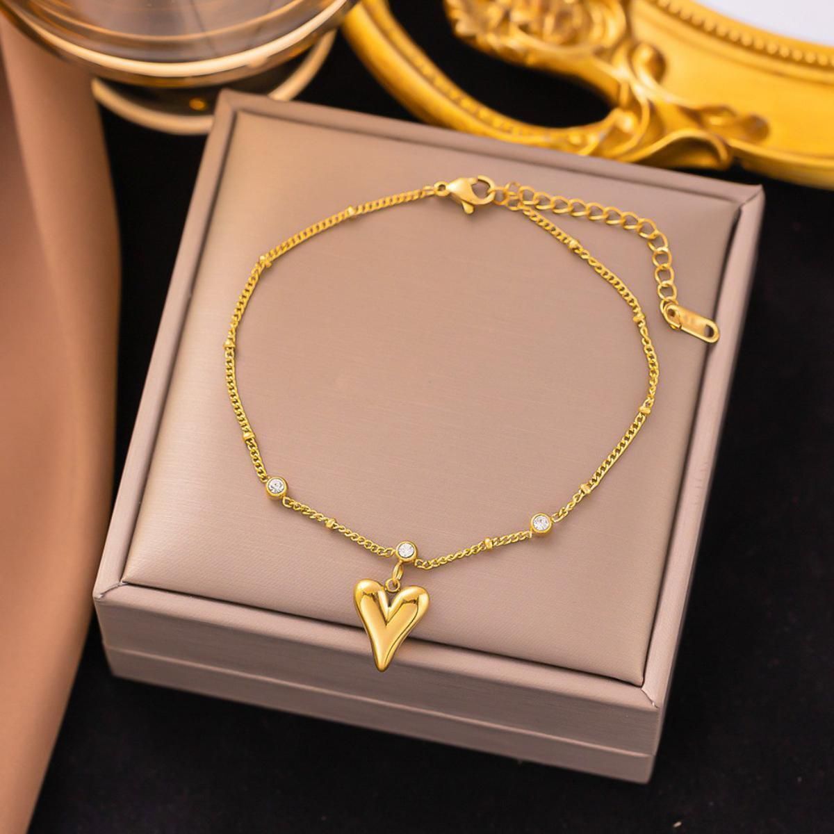 MYKI Heart Shape Charm Elegant Chain Anklet for Women – Gold Color Premium Plated (MKANK704G-SSYI)