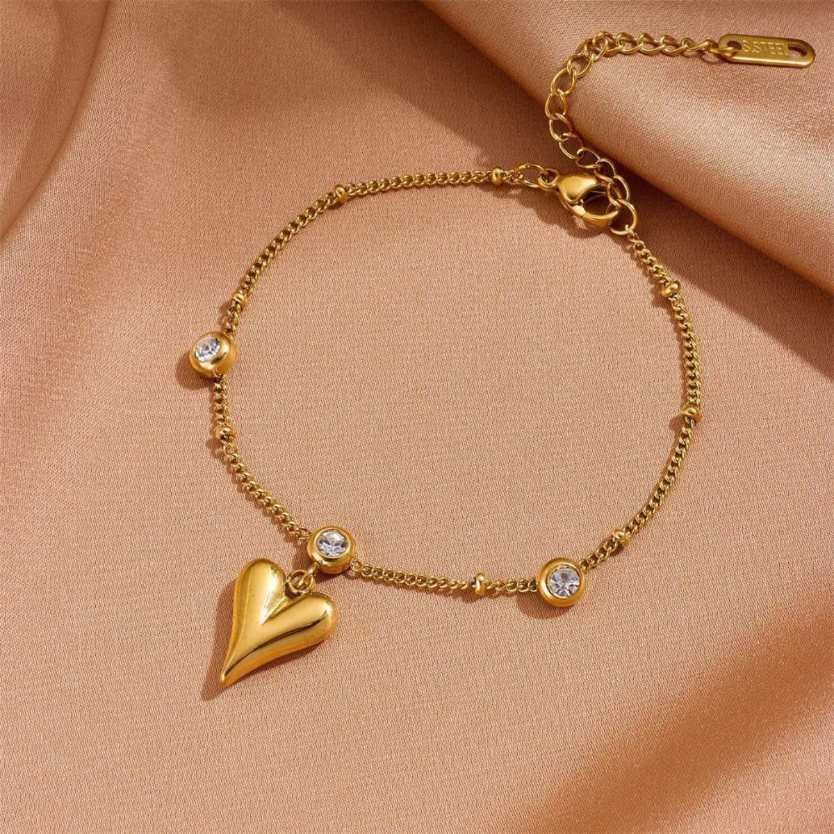 MYKI Heart Shape Charm Elegant Chain Anklet for Women – Gold Color Premium Plated (MKANK704G-SSYI)