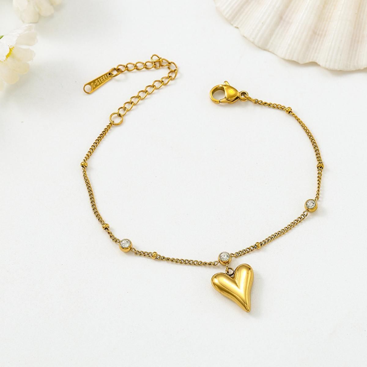 MYKI Heart Shape Charm Elegant Chain Anklet for Women – Gold Color Premium Plated (MKANK704G-SSYI)
