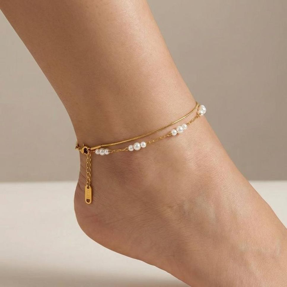 MYKI Pearl Bead Layered Style Anklet for Women – Gold & White Color Premium Plated (MKANK705G-SSYI)