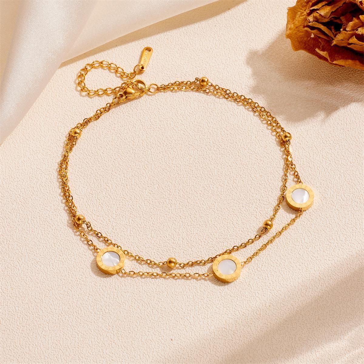 MYKI Round Pearl Disc Shape Layered Anklet for Women – Gold & White Color Premium Plated (MKANK707G-SSYI)