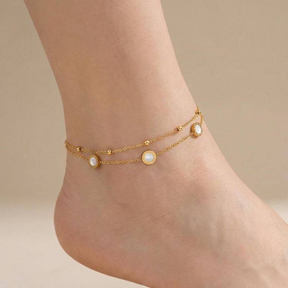 MYKI Round Pearl Disc Shape Layered Anklet for Women – Gold & White Color Premium Plated (MKANK707G-SSYI)