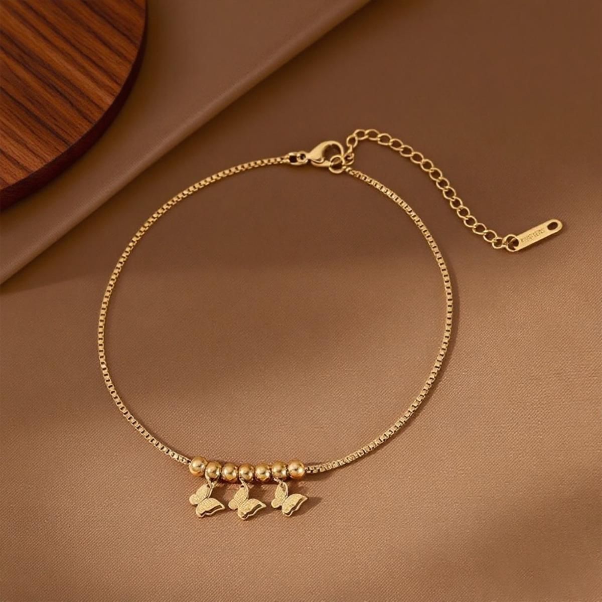 MYKI Butterfly Charm Minimal Chain Anklet for Women – Gold Color Premium Plated (MKANK710G-SSYI)