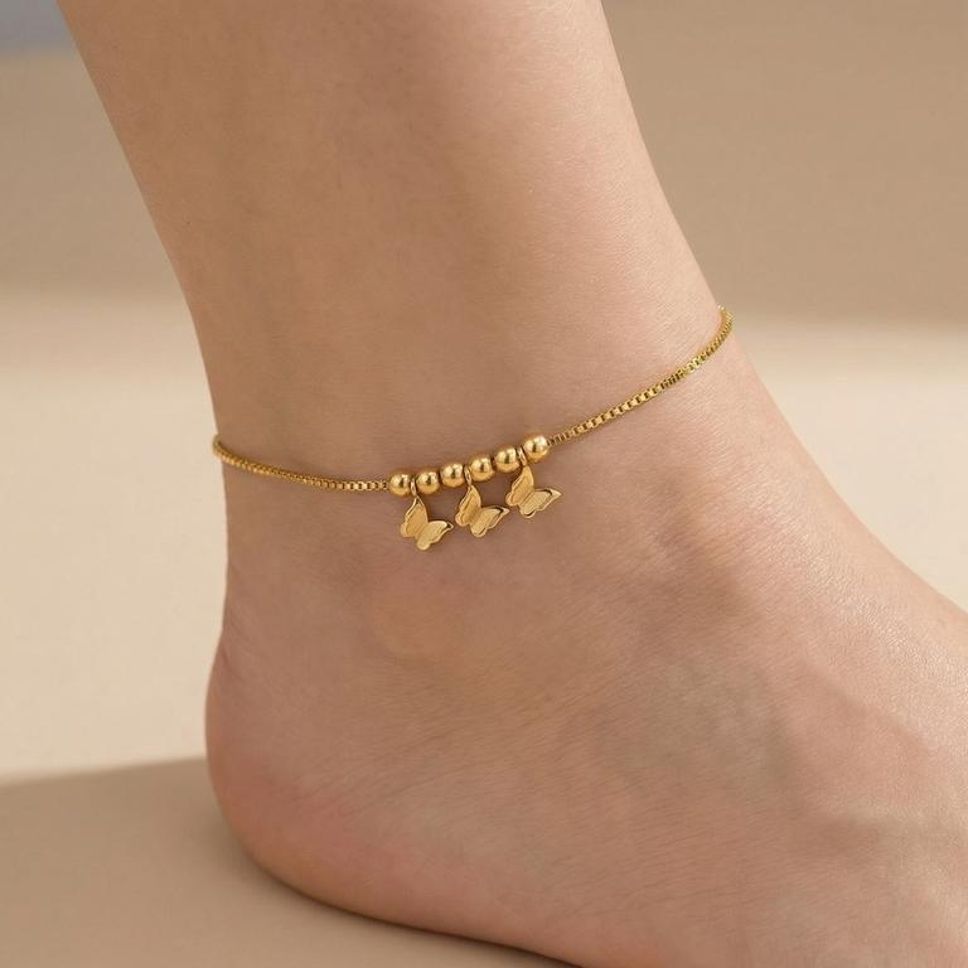 MYKI Butterfly Charm Minimal Chain Anklet for Women – Gold Color Premium Plated (MKANK710G-SSYI)