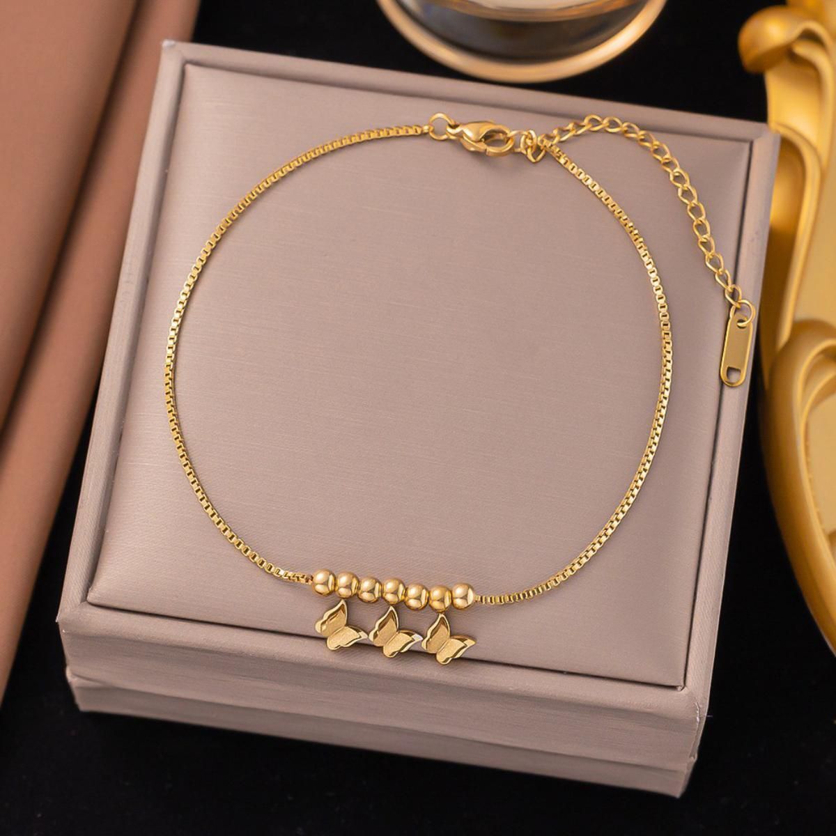 MYKI Butterfly Charm Minimal Chain Anklet for Women – Gold Color Premium Plated (MKANK710G-SSYI)