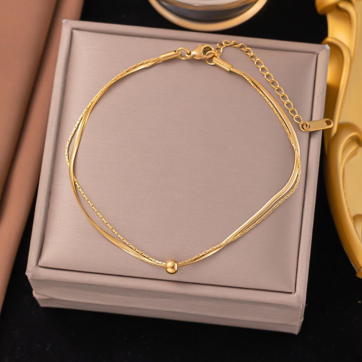 MYKI Minimal Bead Center Shape Double Chain Anklet for Women – Gold Color Premium Plated (MKANK711G-SSYI)