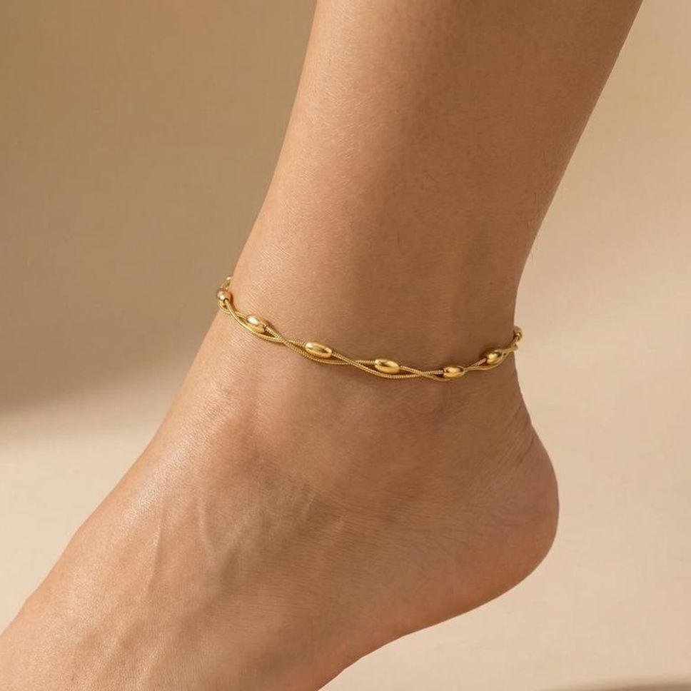 MYKI Oval Bead Twisted Chain Style Anklet for Women – Gold Color Premium Plated (MKANK712G-SSYI)