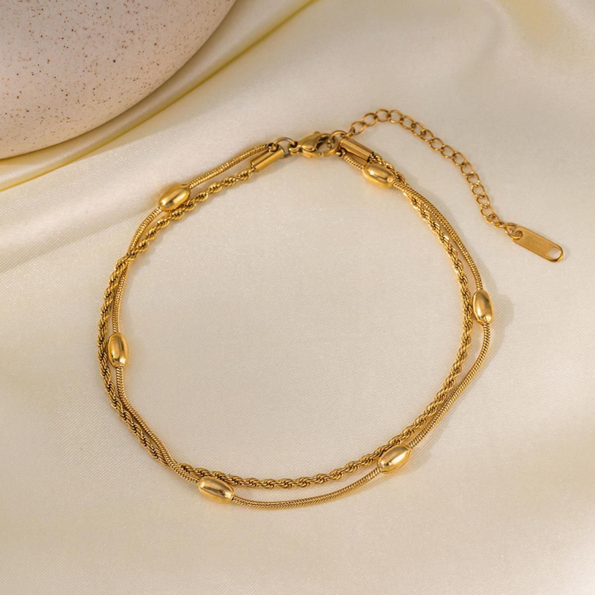 MYKI Classic Bead Layered Chain Anklet for Women – Gold Color Premium Plated (MKANK713G-SSYI)