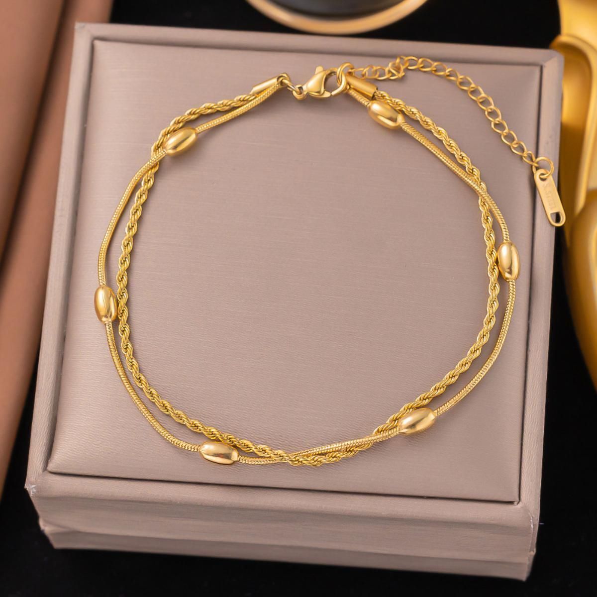 MYKI Classic Bead Layered Chain Anklet for Women – Gold Color Premium Plated (MKANK713G-SSYI)