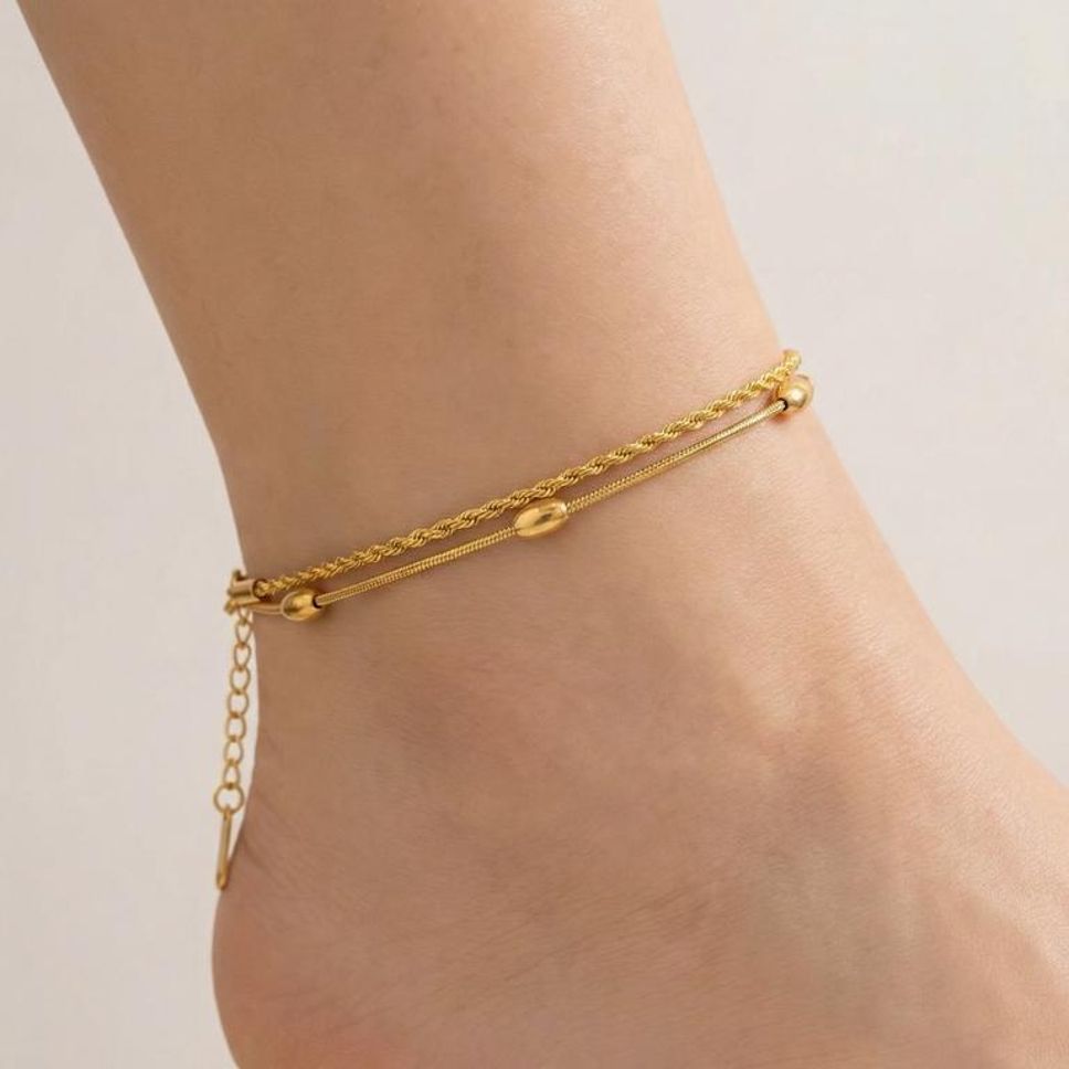 MYKI Classic Bead Layered Chain Anklet for Women – Gold Color Premium Plated (MKANK713G-SSYI)