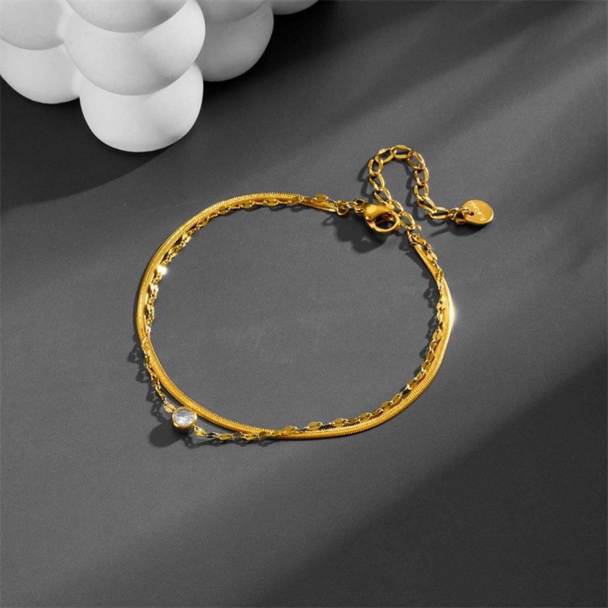 MYKI Round Crystal Single Charm Minimal Anklet for Women – Gold Color Premium Plated (MKANK714G-SSYI)