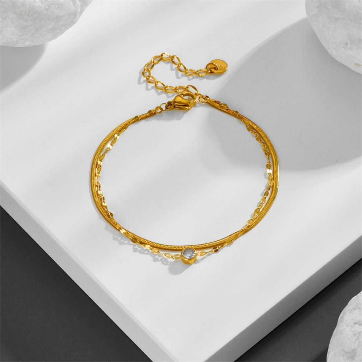 MYKI Round Crystal Single Charm Minimal Anklet for Women – Gold Color Premium Plated (MKANK714G-SSYI)